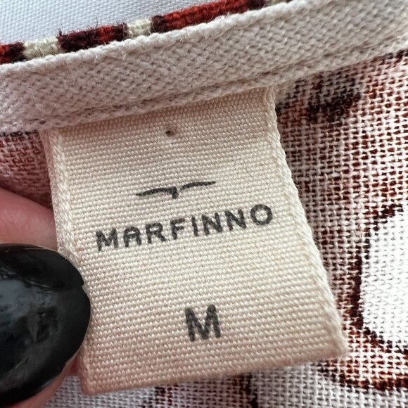 Marfinno Linen Medallion Maxi Dress Long Sleeve Cream Orange Medium - Picture 8 of 16